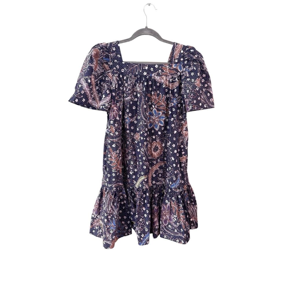 CARA CARA Janie Printed Cotton Mini Dress Size XS Puff Sleeves Square Neck Batik - Picture 7 of 10